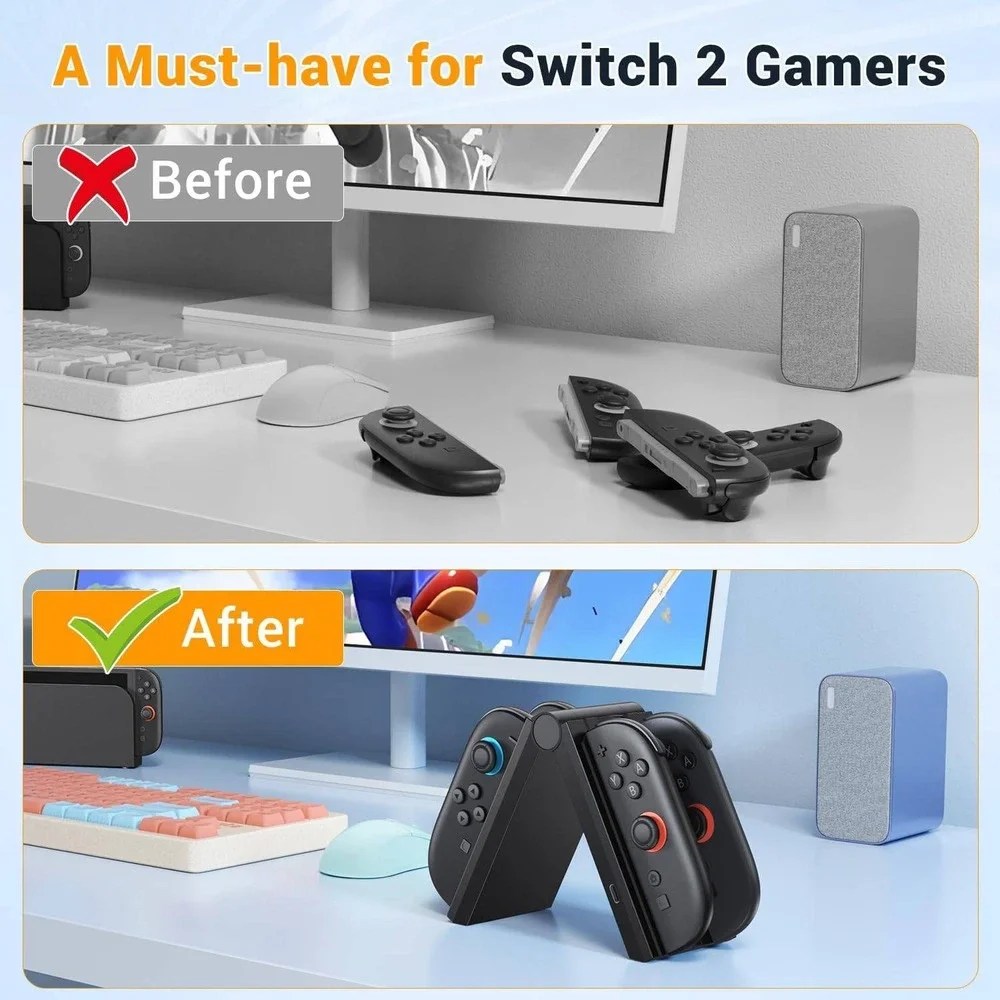 Switch 2 Joy-Con Charging Dock 4-in-1 Foldable Controller Charger Station Black‎